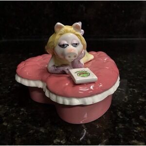 Vintage Miss Piggy Heart Shaped Ceramic Trinket Box Henson Muppets Kermit